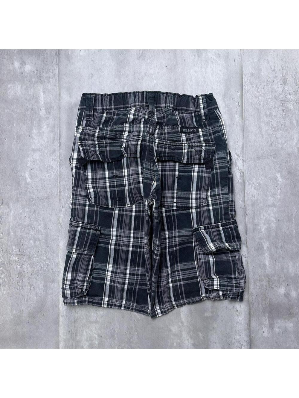 Y2K Black Wrangler Grunge Plaid Baggy Cargo Skater Shorts